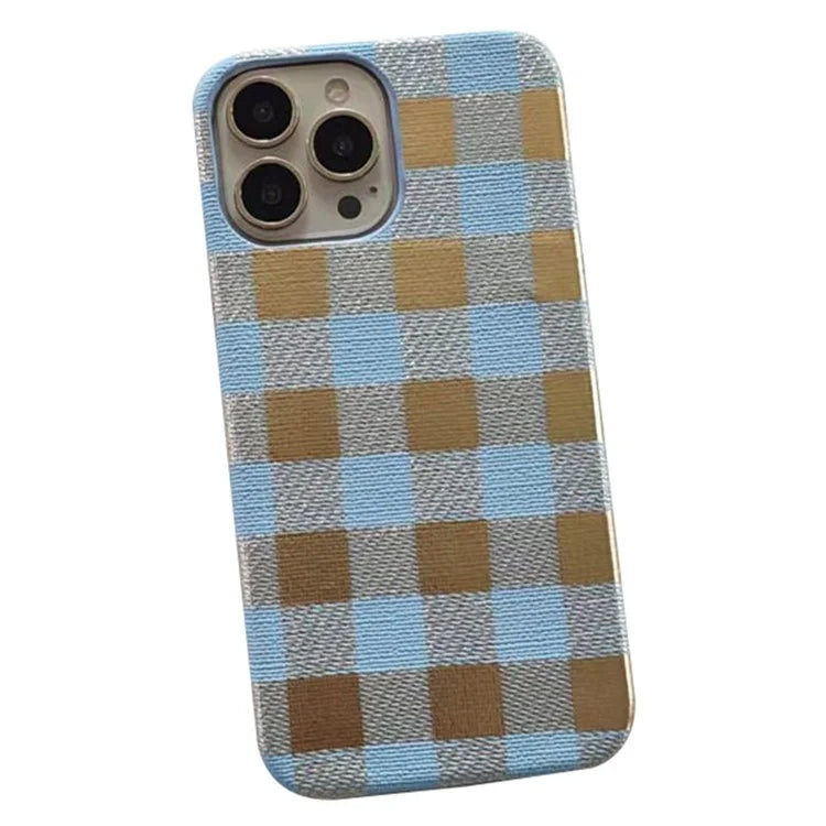 TPU+PU Leather Phone Case for iPhone 15 Pro Lacquered Grid Pattern Phone Cover Anti-Drop Shell