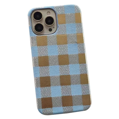 TPU+PU Leather Phone Case for iPhone 15 Pro Lacquered Grid Pattern Phone Cover Anti-Drop Shell