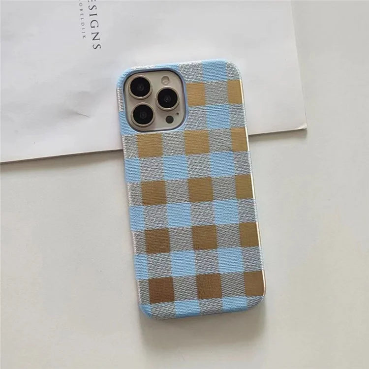 TPU+PU Leather Phone Case for iPhone 15 Pro Lacquered Grid Pattern Phone Cover Anti-Drop Shell