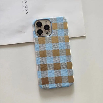 TPU+PU Leather Phone Case for iPhone 15 Pro Lacquered Grid Pattern Phone Cover Anti-Drop Shell