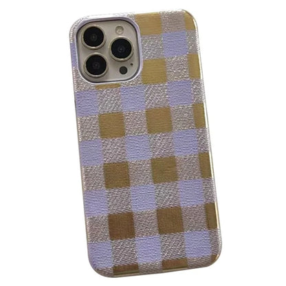 TPU+PU Leather Phone Case for iPhone 15 Pro Lacquered Grid Pattern Phone Cover Anti-Drop Shell