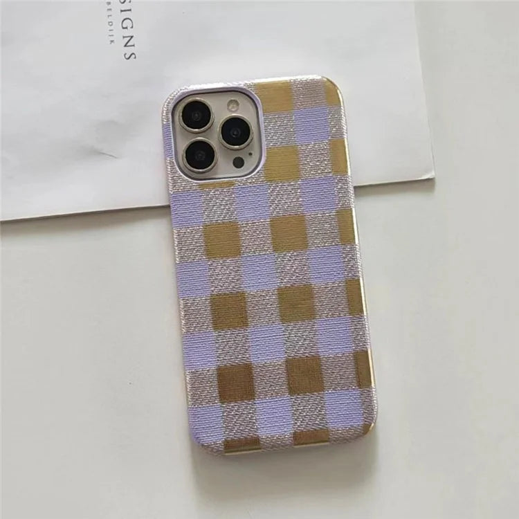 TPU+PU Leather Phone Case for iPhone 15 Pro Lacquered Grid Pattern Phone Cover Anti-Drop Shell