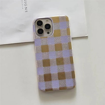 TPU+PU Leather Phone Case for iPhone 15 Pro Lacquered Grid Pattern Phone Cover Anti-Drop Shell