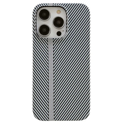 For iPhone 14 Pro Max Phone Case Carbon Fiber Texture Microfiber Lining + PC Incomplete Back Cover