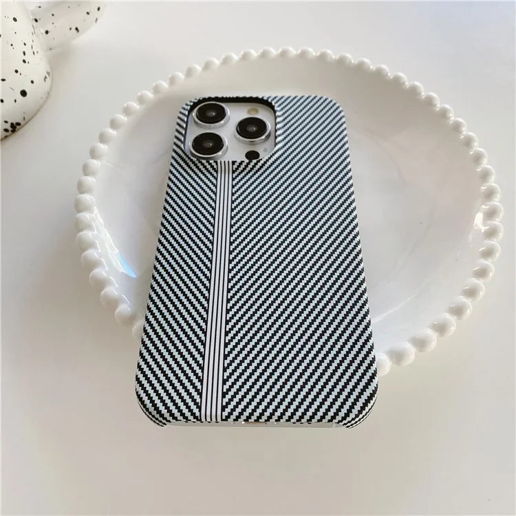 For iPhone 14 Pro Max Phone Case Carbon Fiber Texture Microfiber Lining + PC Incomplete Back Cover