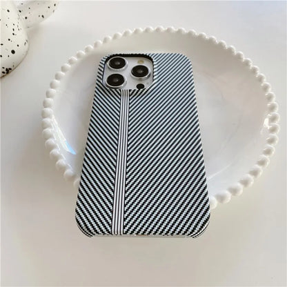 For iPhone 14 Pro Max Phone Case Carbon Fiber Texture Microfiber Lining + PC Incomplete Back Cover