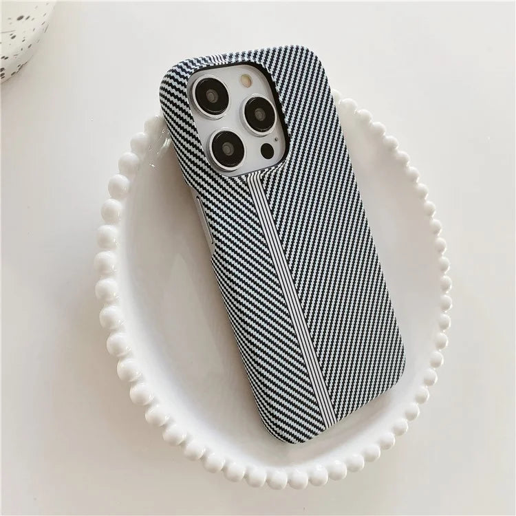 For iPhone 14 Pro Max Phone Case Carbon Fiber Texture Microfiber Lining + PC Incomplete Back Cover
