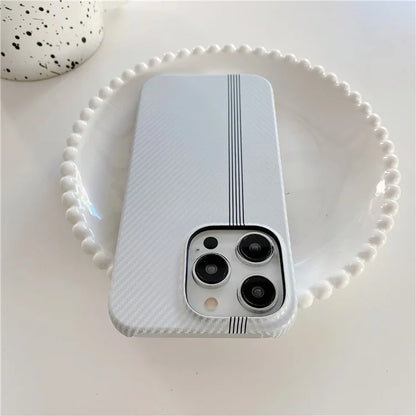 For iPhone 14 Pro Max Phone Case Carbon Fiber Texture Microfiber Lining + PC Incomplete Back Cover