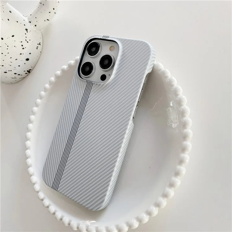 For iPhone 14 Pro Max Phone Case Carbon Fiber Texture Microfiber Lining + PC Incomplete Back Cover