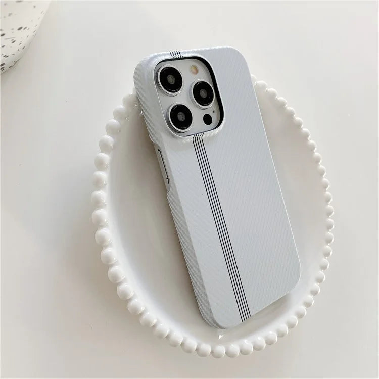 For iPhone 14 Pro Max Phone Case Carbon Fiber Texture Microfiber Lining + PC Incomplete Back Cover