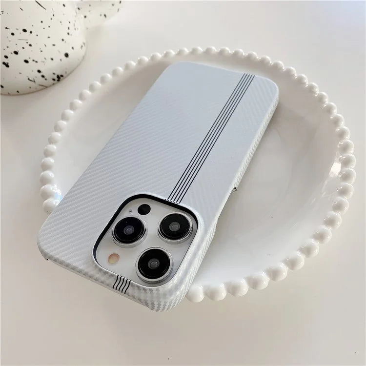 For iPhone 14 Pro Max Phone Case Carbon Fiber Texture Microfiber Lining + PC Incomplete Back Cover