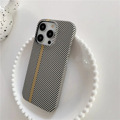 For iPhone 14 Pro Max Phone Case Carbon Fiber Texture Microfiber Lining + PC Incomplete Back Cover