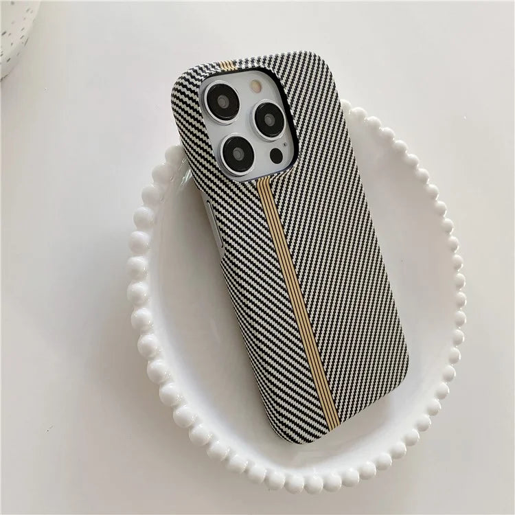 For iPhone 14 Pro Max Phone Case Carbon Fiber Texture Microfiber Lining + PC Incomplete Back Cover