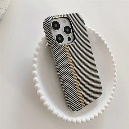 For iPhone 14 Pro Max Phone Case Carbon Fiber Texture Microfiber Lining + PC Incomplete Back Cover