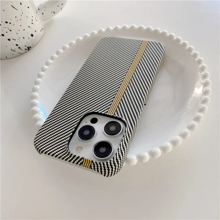 For iPhone 14 Pro Incomplete Phone Case Carbon Fiber Texture Microfiber Lining + PC Back Cover