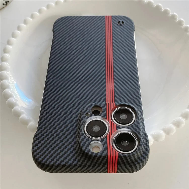 For iPhone 14 Pro Frameless Case Skin-Touch Carbon Fiber Texture PC Cell Phone Cover