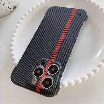 For iPhone 14 Pro Frameless Case Skin-Touch Carbon Fiber Texture PC Cell Phone Cover