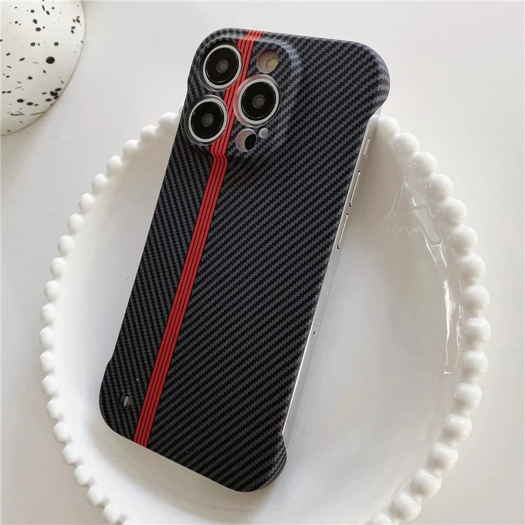 For iPhone 14 Pro Frameless Case Skin-Touch Carbon Fiber Texture PC Cell Phone Cover