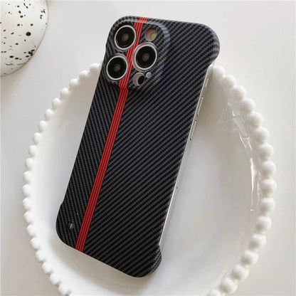 For iPhone 14 Pro Frameless Case Skin-Touch Carbon Fiber Texture PC Cell Phone Cover