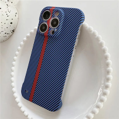 For iPhone 14 Pro Frameless Case Skin-Touch Carbon Fiber Texture PC Cell Phone Cover