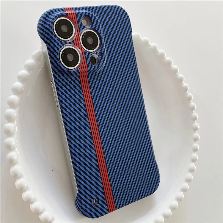 For iPhone 14 Pro Frameless Case Skin-Touch Carbon Fiber Texture PC Cell Phone Cover