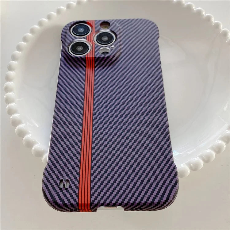 For iPhone 14 Pro Frameless Case Skin-Touch Carbon Fiber Texture PC Cell Phone Cover