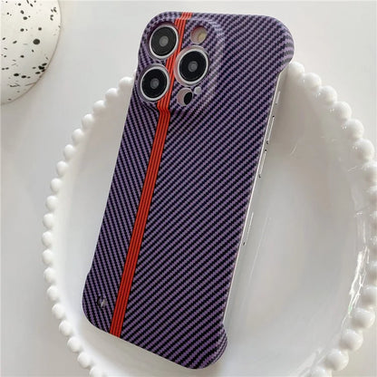 For iPhone 14 Pro Frameless Case Skin-Touch Carbon Fiber Texture PC Cell Phone Cover