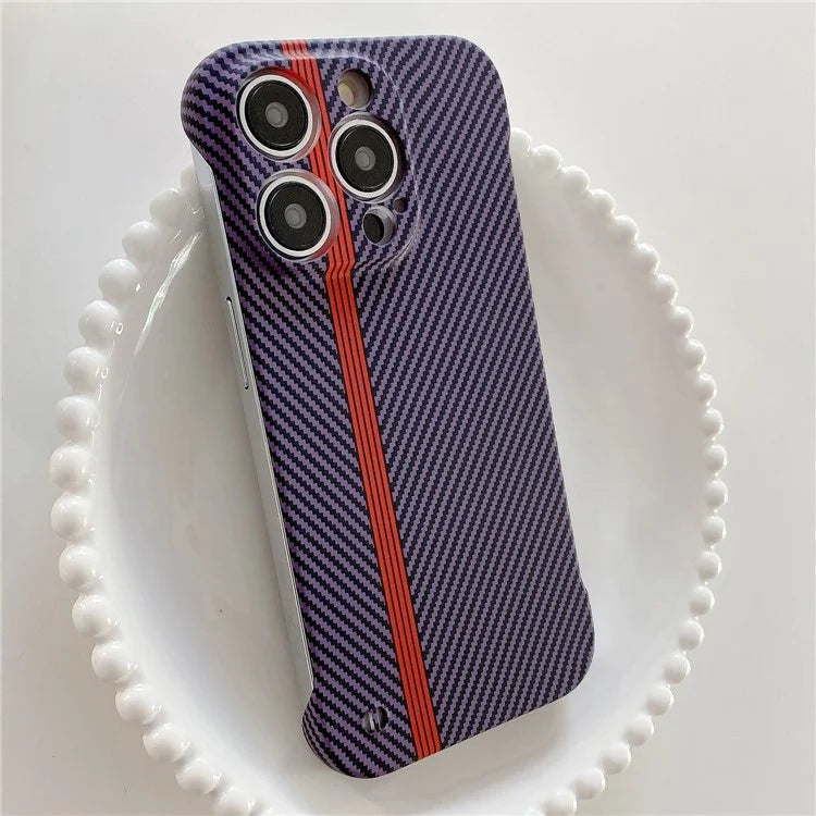 For iPhone 14 Pro Frameless Case Skin-Touch Carbon Fiber Texture PC Cell Phone Cover