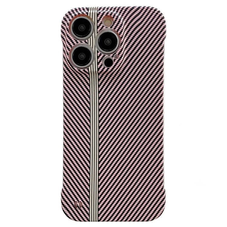 For iPhone 14 Pro Frameless Case Skin-Touch Carbon Fiber Texture PC Cell Phone Cover