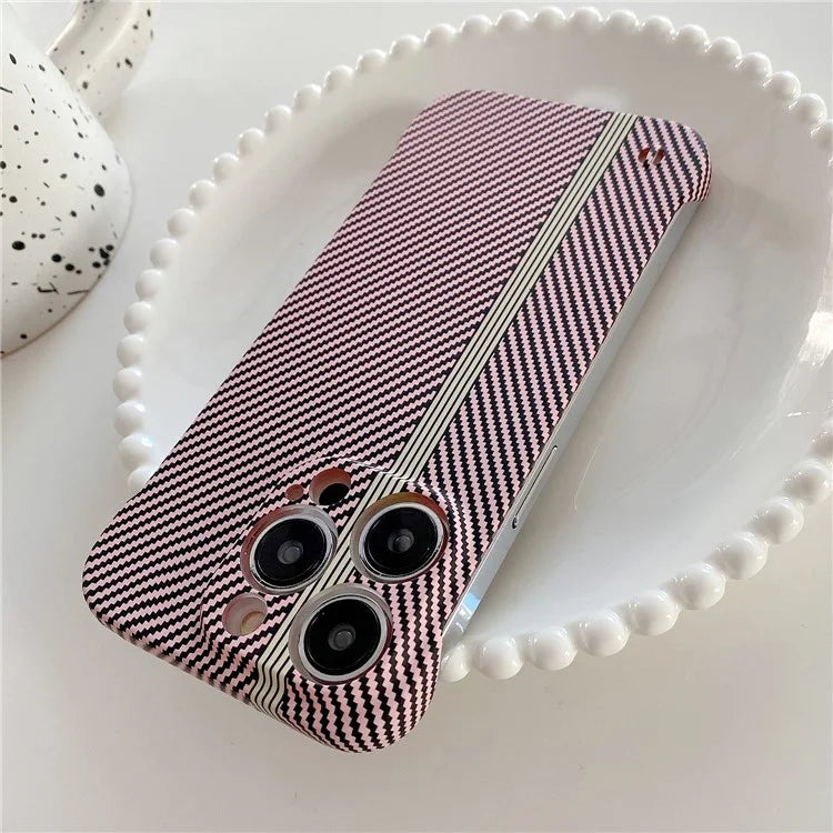 For iPhone 14 Pro Frameless Case Skin-Touch Carbon Fiber Texture PC Cell Phone Cover