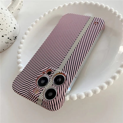 For iPhone 14 Pro Frameless Case Skin-Touch Carbon Fiber Texture PC Cell Phone Cover