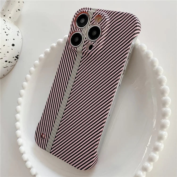 For iPhone 14 Pro Frameless Case Skin-Touch Carbon Fiber Texture PC Cell Phone Cover