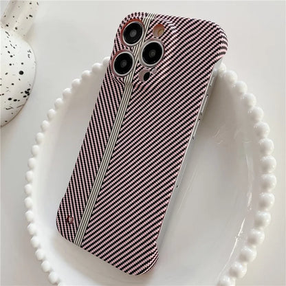 For iPhone 14 Pro Frameless Case Skin-Touch Carbon Fiber Texture PC Cell Phone Cover