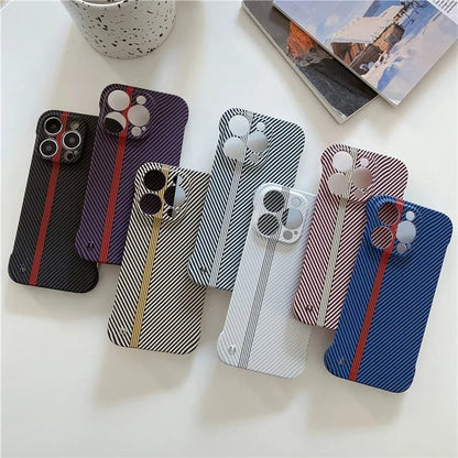 For iPhone 14 Pro Frameless Case Skin-Touch Carbon Fiber Texture PC Cell Phone Cover