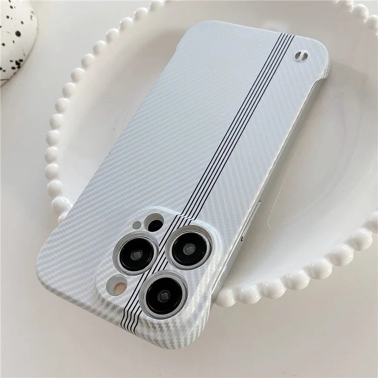 For iPhone 14 Pro Frameless Case Skin-Touch Carbon Fiber Texture PC Cell Phone Cover