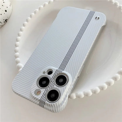 For iPhone 14 Pro Frameless Case Skin-Touch Carbon Fiber Texture PC Cell Phone Cover
