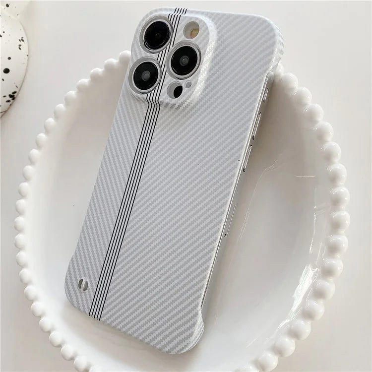 For iPhone 14 Pro Frameless Case Skin-Touch Carbon Fiber Texture PC Cell Phone Cover