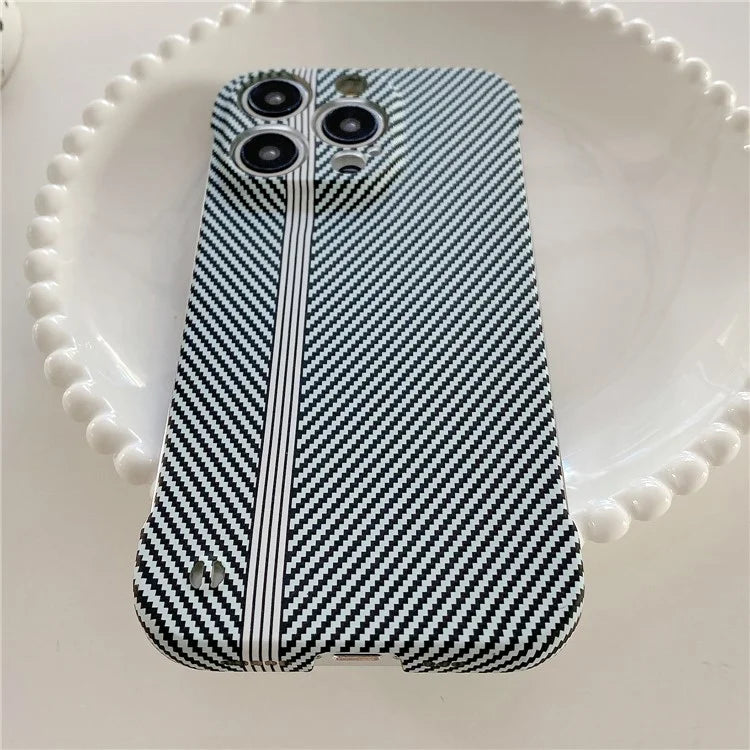 For iPhone 14 Pro Frameless Case Skin-Touch Carbon Fiber Texture PC Cell Phone Cover