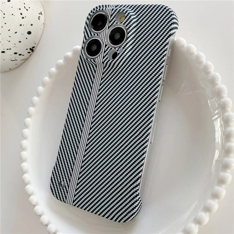 For iPhone 14 Pro Frameless Case Skin-Touch Carbon Fiber Texture PC Cell Phone Cover