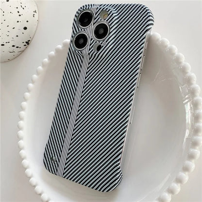 For iPhone 14 Pro Frameless Case Skin-Touch Carbon Fiber Texture PC Cell Phone Cover