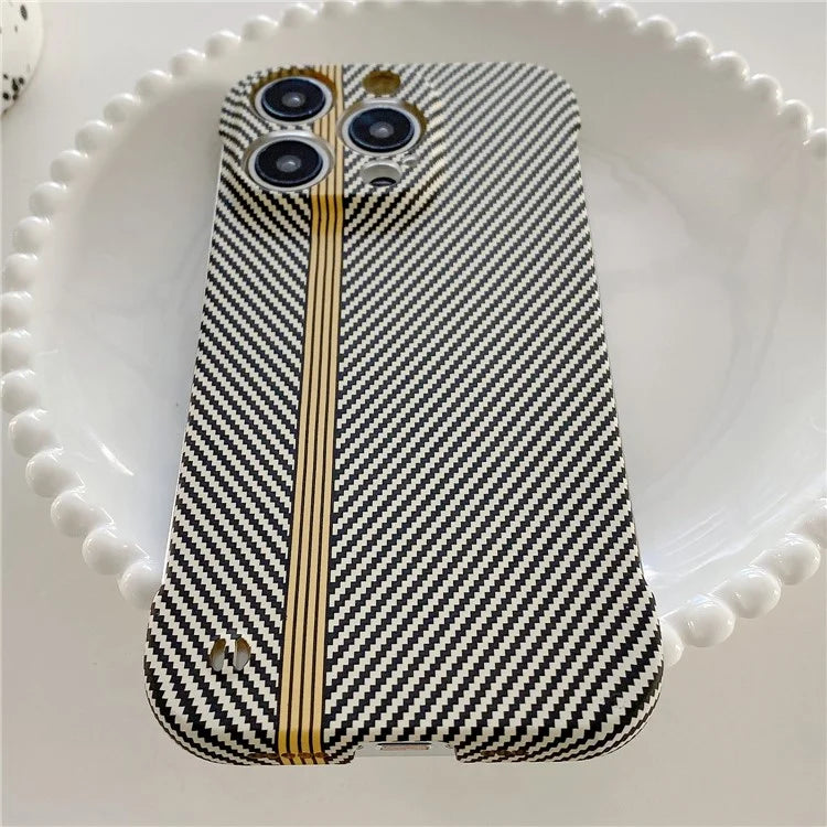 For iPhone 14 Pro Frameless Case Skin-Touch Carbon Fiber Texture PC Cell Phone Cover