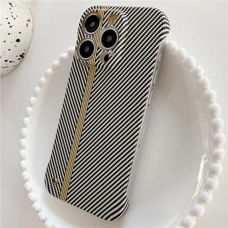 For iPhone 14 Pro Frameless Case Skin-Touch Carbon Fiber Texture PC Cell Phone Cover