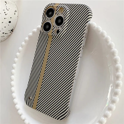 For iPhone 14 Pro Frameless Case Skin-Touch Carbon Fiber Texture PC Cell Phone Cover