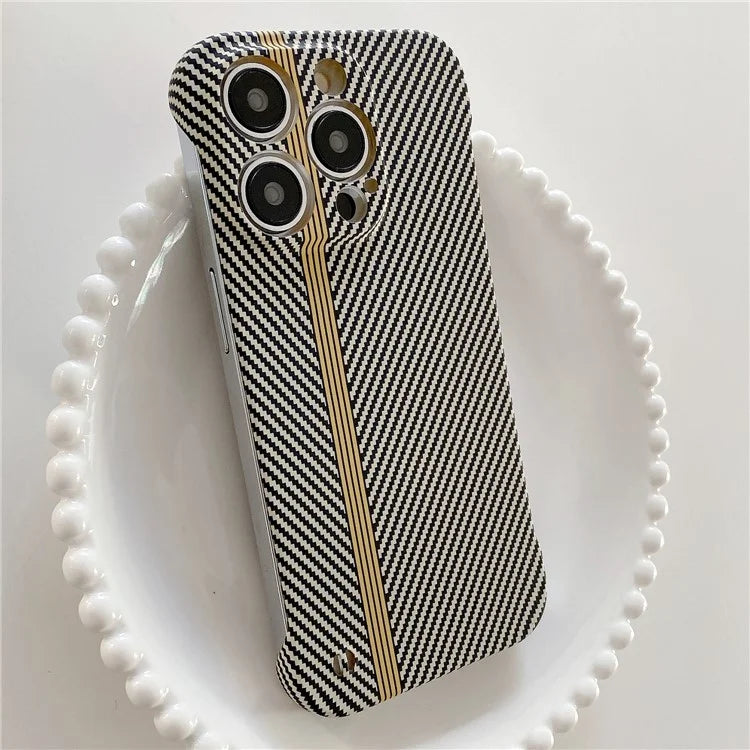 For iPhone 14 Pro Frameless Case Skin-Touch Carbon Fiber Texture PC Cell Phone Cover
