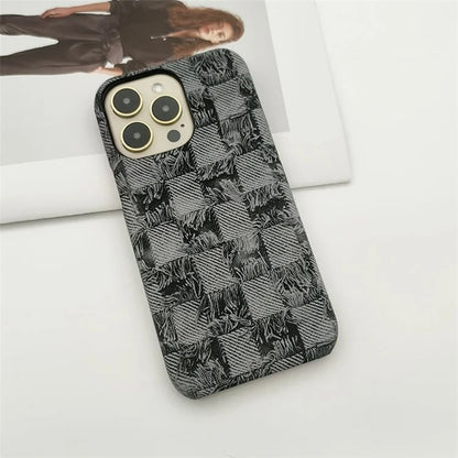 For iPhone 15 Pro Max Wholesale Case PU Leather+PC Phone Protective Cover Jeans Texture Design