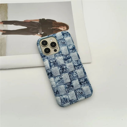 For iPhone 15 Pro Max Wholesale Case PU Leather+PC Phone Protective Cover Jeans Texture Design