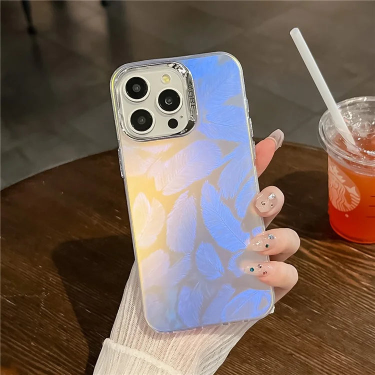 For iPhone 13 Pro Max Case Silicone+PC Cell Back Cover IMD Laser Texture Matte Phone Shell