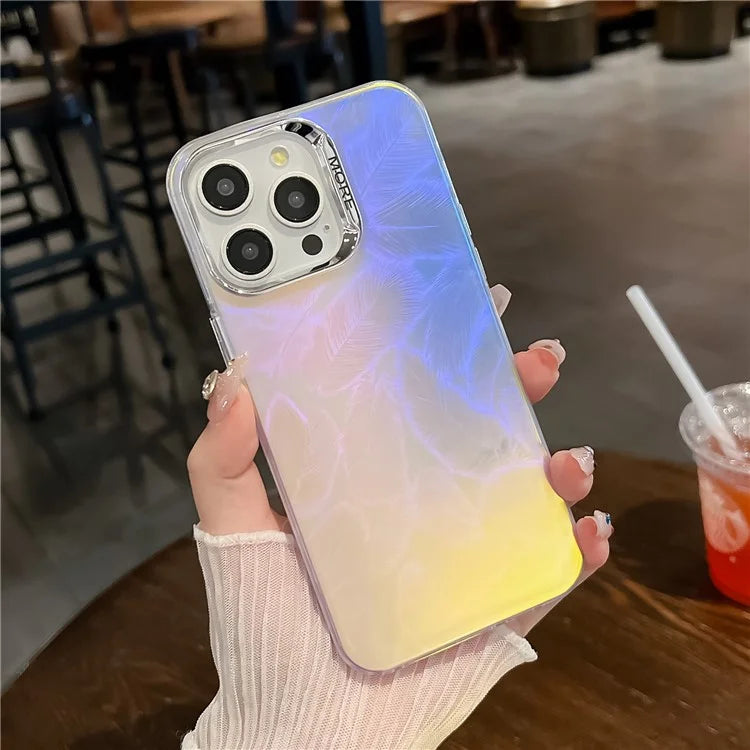 For iPhone 13 Pro Max Case Silicone+PC Cell Back Cover IMD Laser Texture Matte Phone Shell