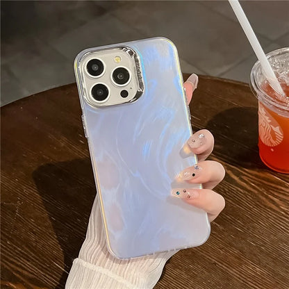 For iPhone 13 Pro Max Case Silicone+PC Cell Back Cover IMD Laser Texture Matte Phone Shell