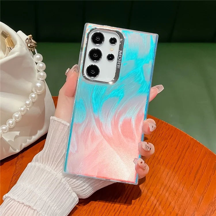 For Samsung Galaxy S22 Ultra 5G Case Silicone+PC IMD Laser Effect Electroplating Phone Cover